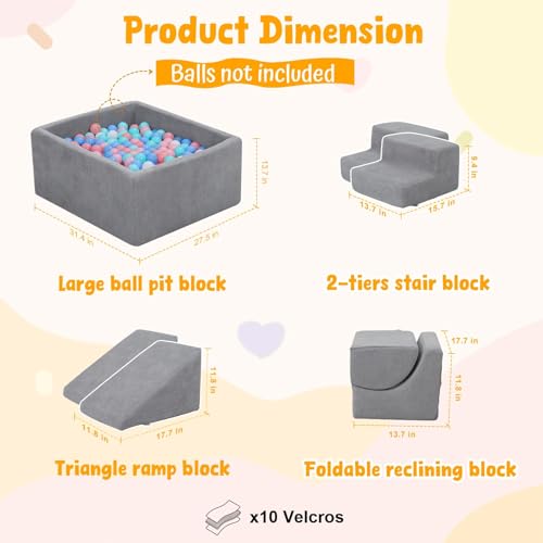 MOOZHEALTH Baby Climbing Blocks with Ball Pit,6PCS Foam Climbing Toys for Toddlers 1-3 Inside,Soft Crawl & Climb Activity Play Set Indoor,Modular Structure Washable Play Equipment(Balls Not Included)
