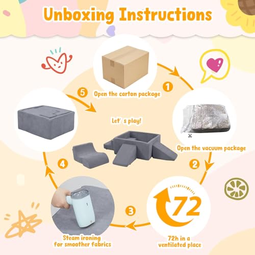 MOOZHEALTH Baby Climbing Blocks with Ball Pit,6PCS Foam Climbing Toys for Toddlers 1-3 Inside,Soft Crawl & Climb Activity Play Set Indoor,Modular Structure Washable Play Equipment(Balls Not Included)