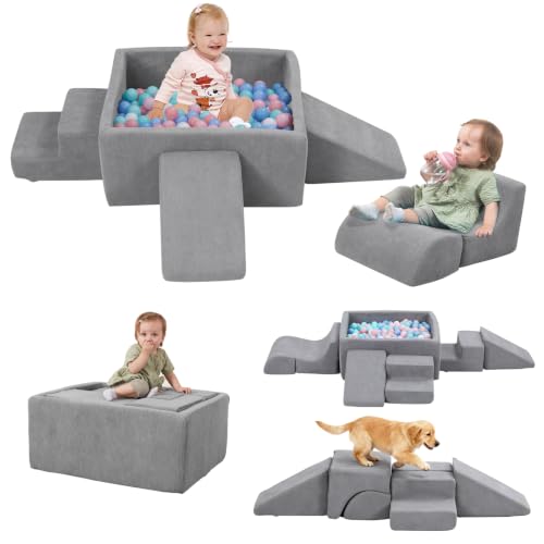 MOOZHEALTH Baby Climbing Blocks with Ball Pit,6PCS Foam Climbing Toys for Toddlers 1-3 Inside,Soft Crawl & Climb Activity Play Set Indoor,Modular Structure Washable Play Equipment(Balls Not Included)