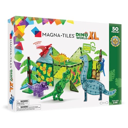 MAGNA-TILES Dino World XL 50-Piece Magnetic Construction Set, The ORIGINAL Magnetic Building Brand