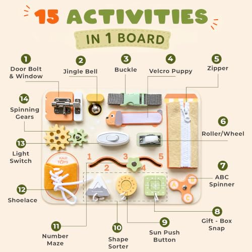KALOTOYS Large Busy Board Montessori Toys for 1 2 3 Year Old - Sensory Toys for Toddlers 1-3 - Fine Motor Skills & Early Learning - Montessori Gift