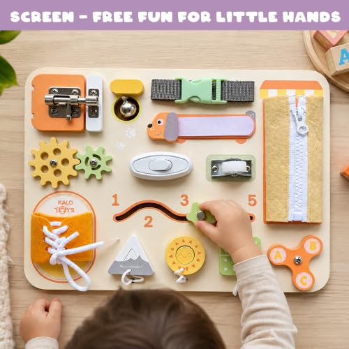 KALOTOYS Large Busy Board Montessori Toys for 1 2 3 Year Old - Sensory Toys for Toddlers 1-3 - Fine Motor Skills & Early Learning - Montessori Gift