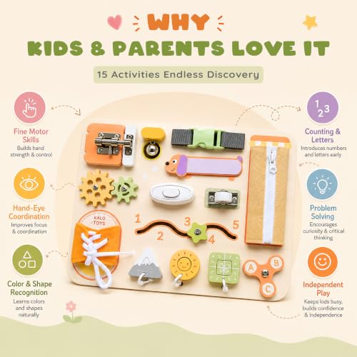 KALOTOYS Large Busy Board Montessori Toys for 1 2 3 Year Old - Sensory Toys for Toddlers 1-3 - Fine Motor Skills & Early Learning - Montessori Gift