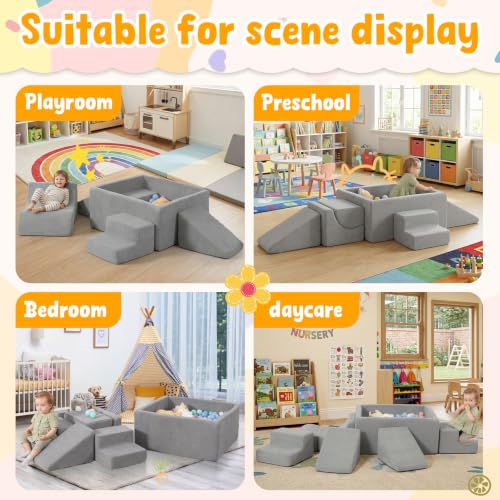 MOOZHEALTH Baby Climbing Blocks with Ball Pit,6PCS Foam Climbing Toys for Toddlers 1-3 Inside,Soft Crawl & Climb Activity Play Set Indoor,Modular Structure Washable Play Equipment(Balls Not Included)