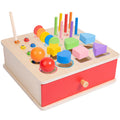 ZQsmgs Wooden Shape Sorter Box, Montessori Activity Cube with Ball Drop, Worm Catching & Pegs