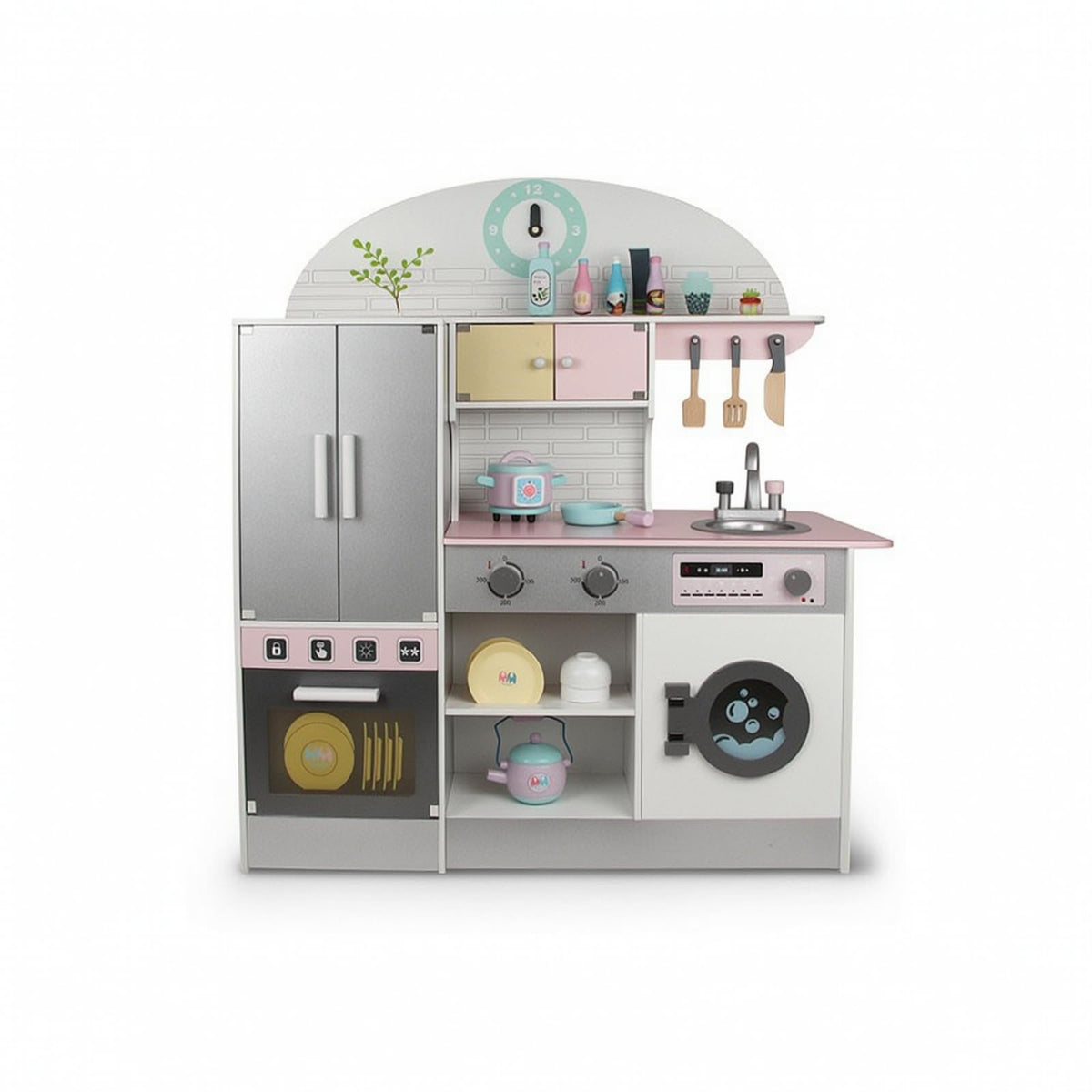 JCRBILW Children Kitchen Playthin Wooden Play Kitchen Set Kids Pretend with Tall Refrigerator Sink Controls and Storage Encourages Creative Cooking and Teamwork Suitable for playroom Bedroom Daycare