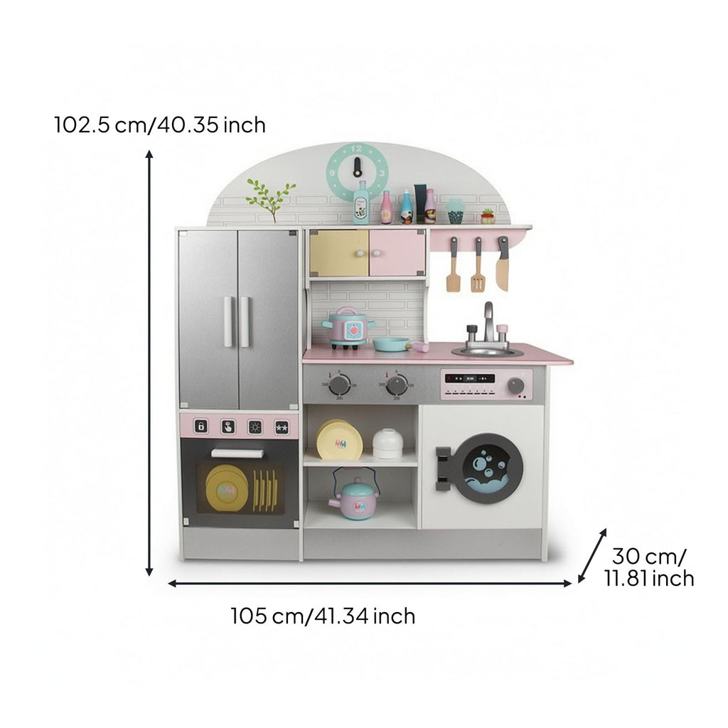 JCRBILW Children Kitchen Playthin Wooden Play Kitchen Set Kids Pretend with Tall Refrigerator Sink Controls and Storage Encourages Creative Cooking and Teamwork Suitable for playroom Bedroom Daycare