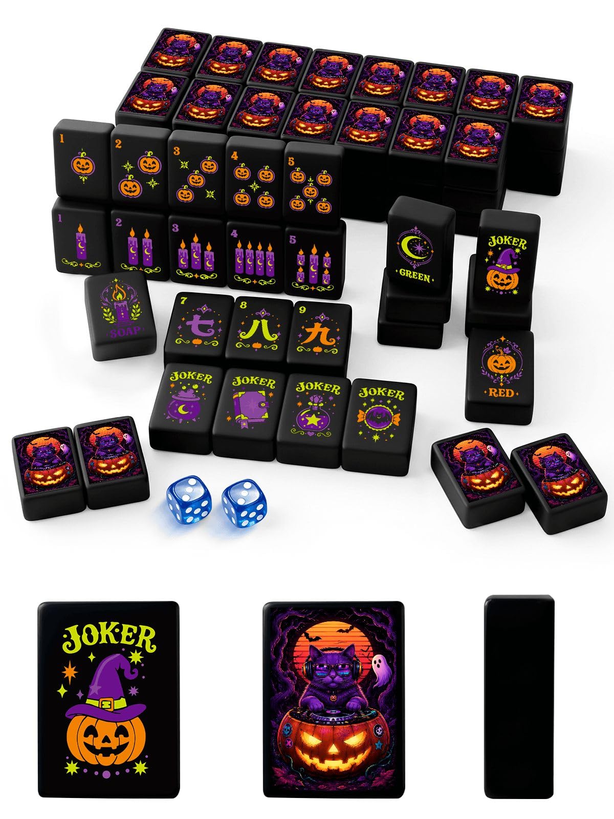 Halloween American Mahjong Tile Set Witch Halloween Cat Aesthetic Cool