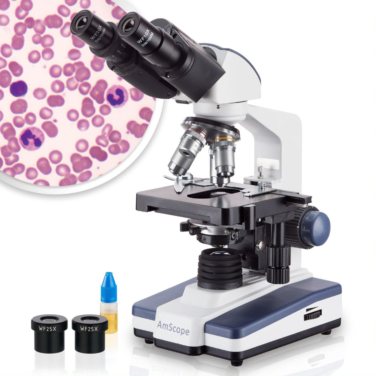 AmScope B120 Series Student & Professional LED Binocular Compound Microscope - 40X-2500X Magnification