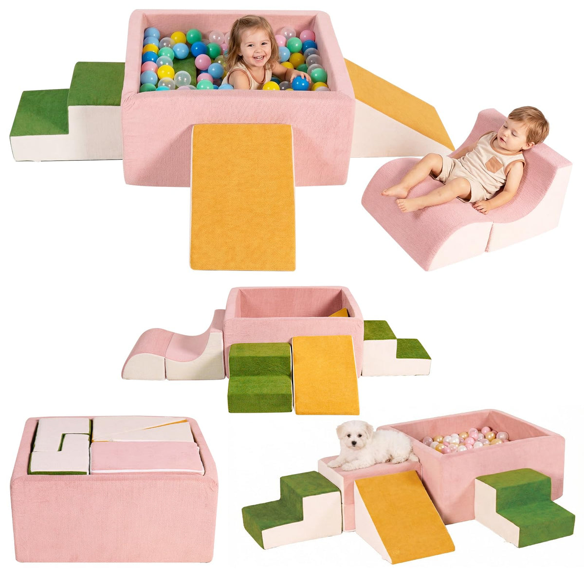 MOOZHEALTH Baby Climbing Blocks with Ball Pit,6PCS Foam Climbing Toys for Toddlers 1-3 Inside,Soft Crawl & Climb Activity Play Set Indoor,Modular Structure Washable Play Equipment(Balls Not Included)