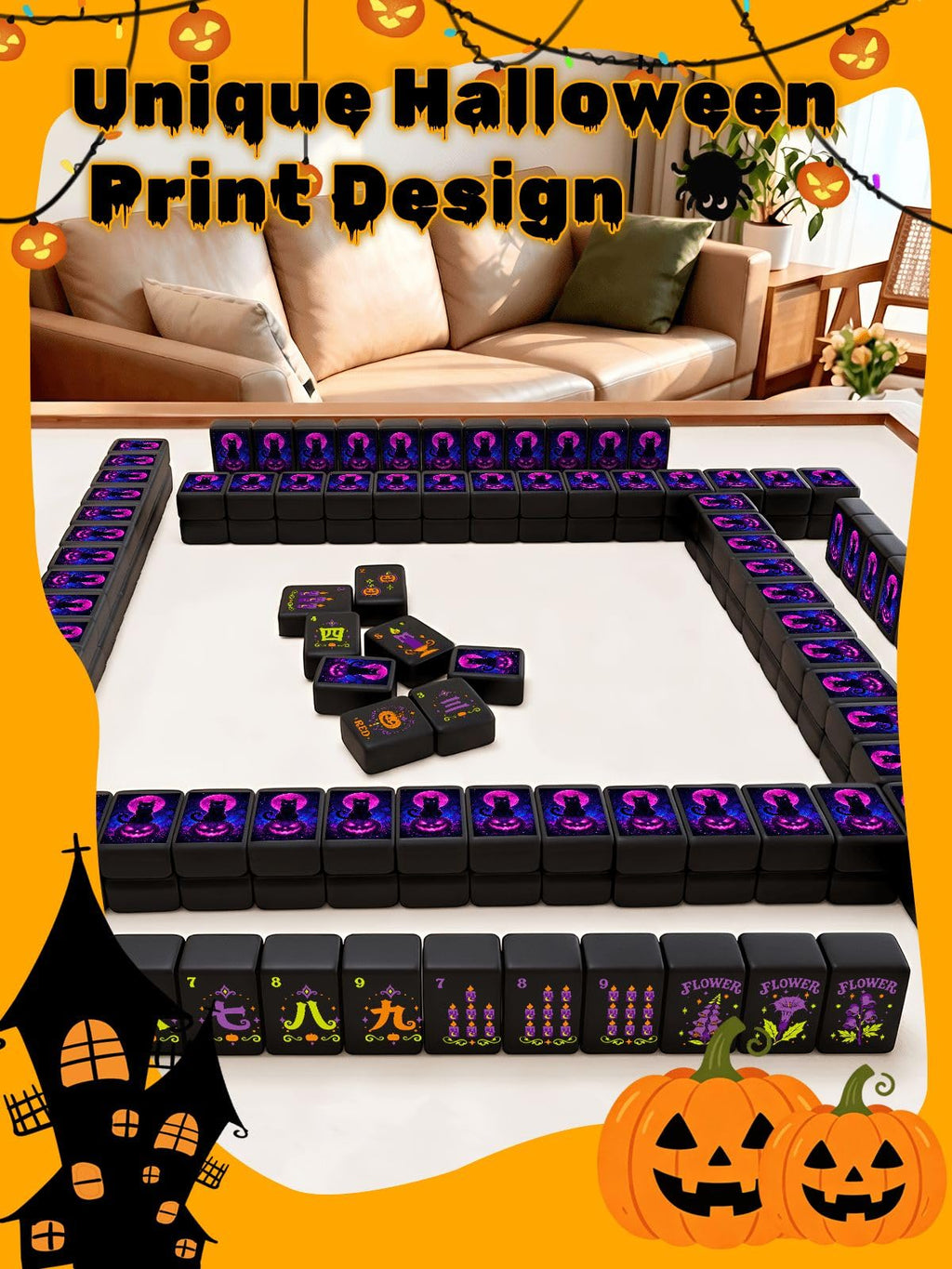 Halloween American Mahjong Tile Set Witch Halloween Cat Aesthetic Cool