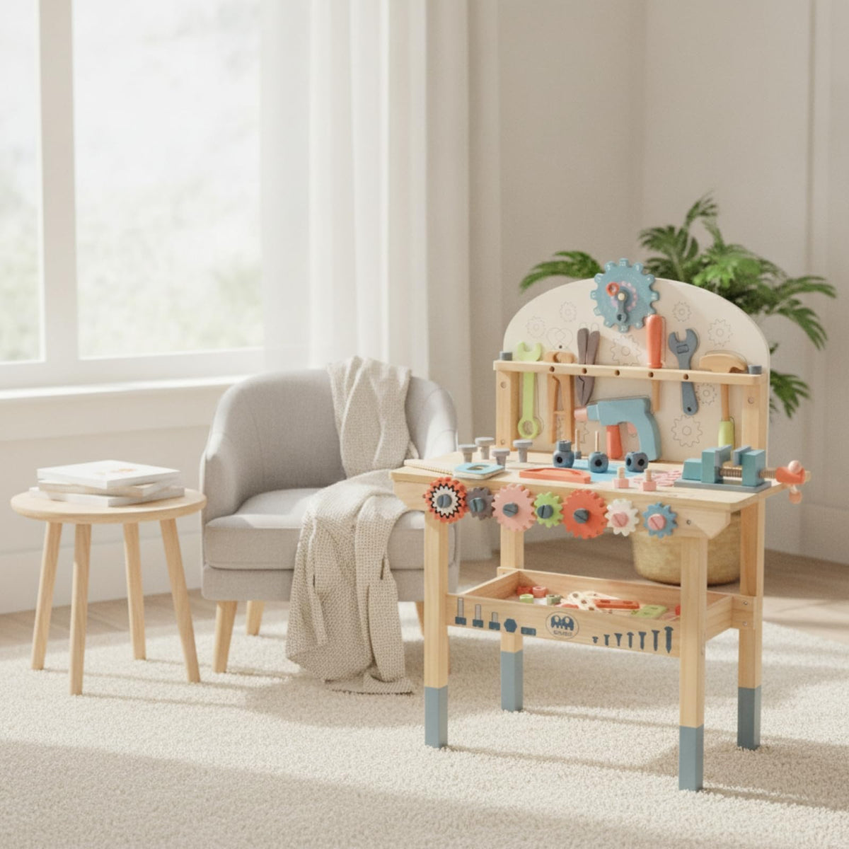 predolo Wooden Tool Bench Tool Bench Interactive Furniture for Classroom