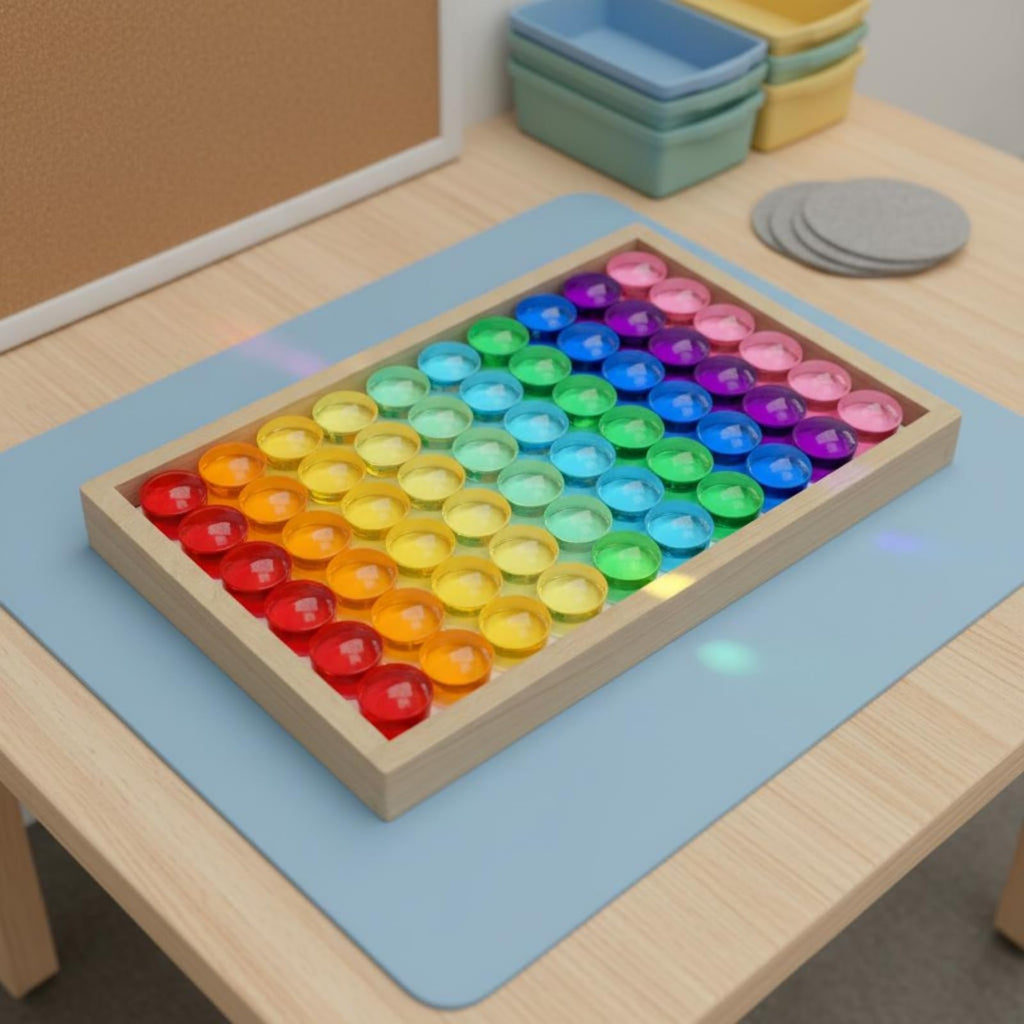 EHJRE Children Building Blocks Wooden Stacking Blocks Disc Blocks Cylindrical Blocks with Acrylic for Visual Effect Sorting and Repeated Shape Building in Tray Box Suitable for Classroom Activities