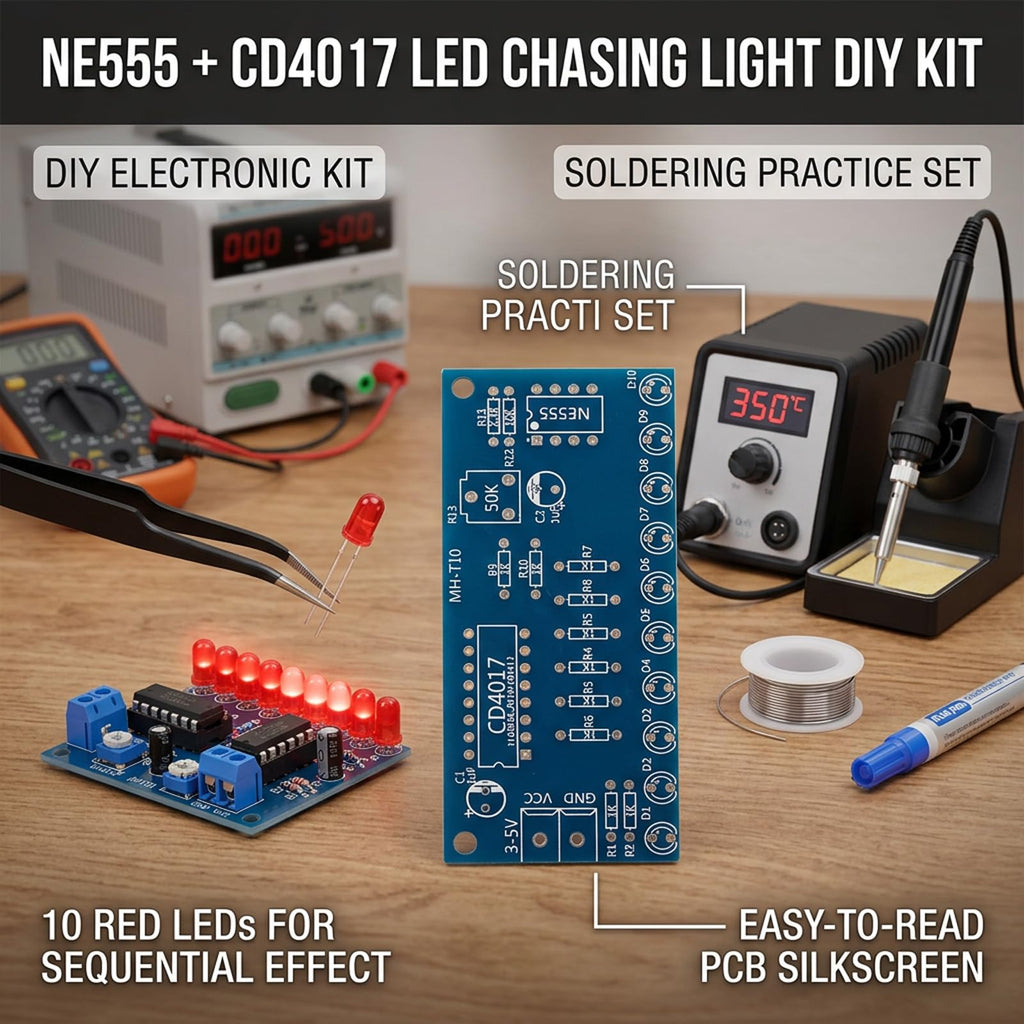 Educational LED Soldering Practice Kit – NE555 & CD4017 Flowing Light Project, Electronic Assembly for Students & Learning