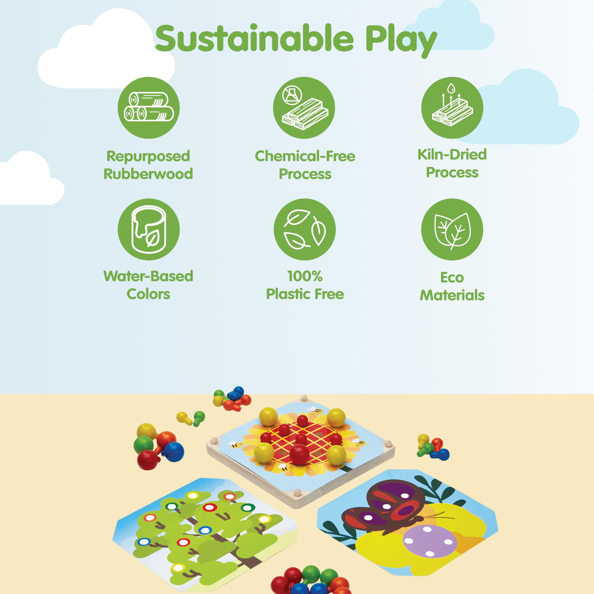 PlanToys® Geometric Peg Boards, Wooden Educational Toy Kids Montessori