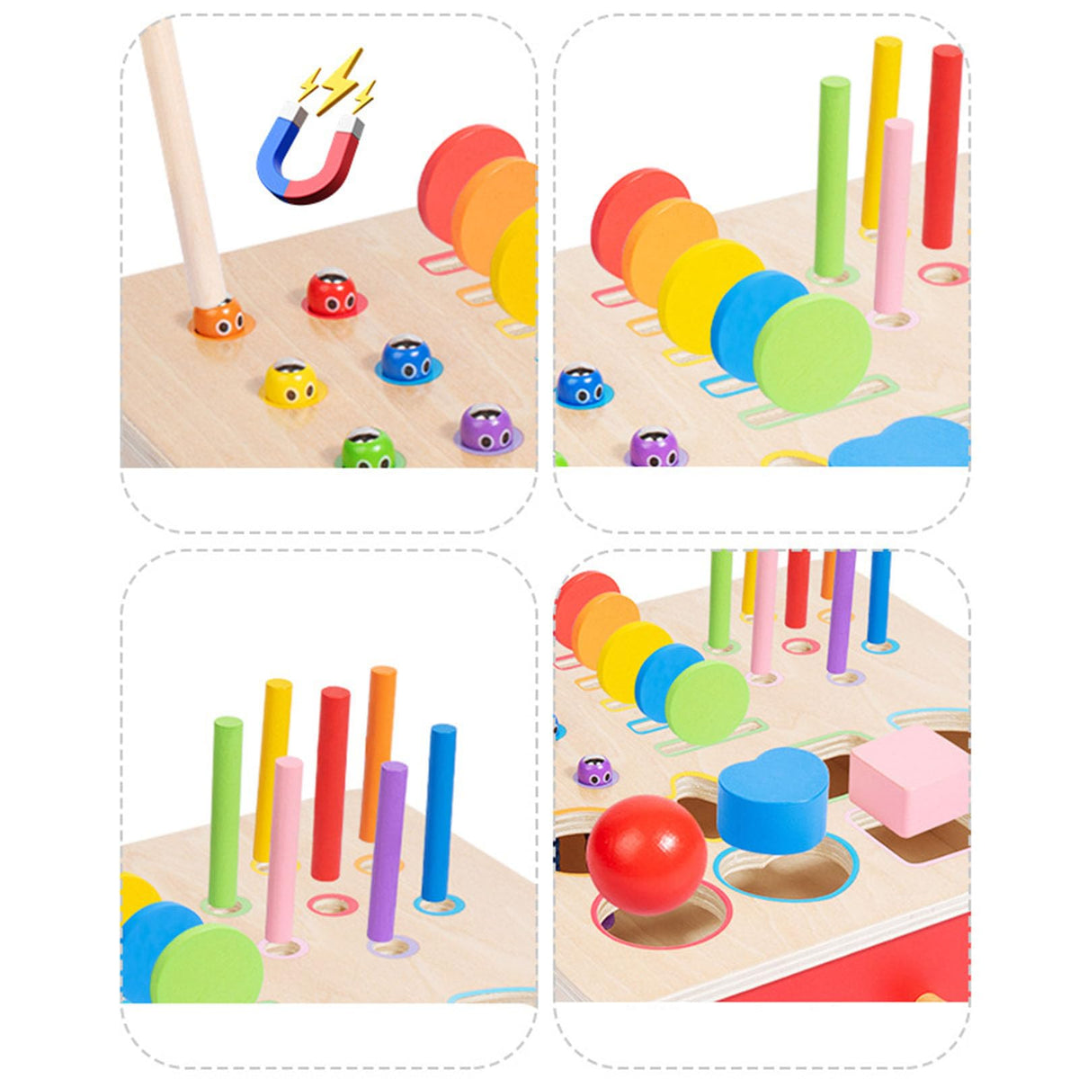 ZQsmgs Wooden Shape Sorter Box, Montessori Activity Cube with Ball Drop, Worm Catching & Pegs
