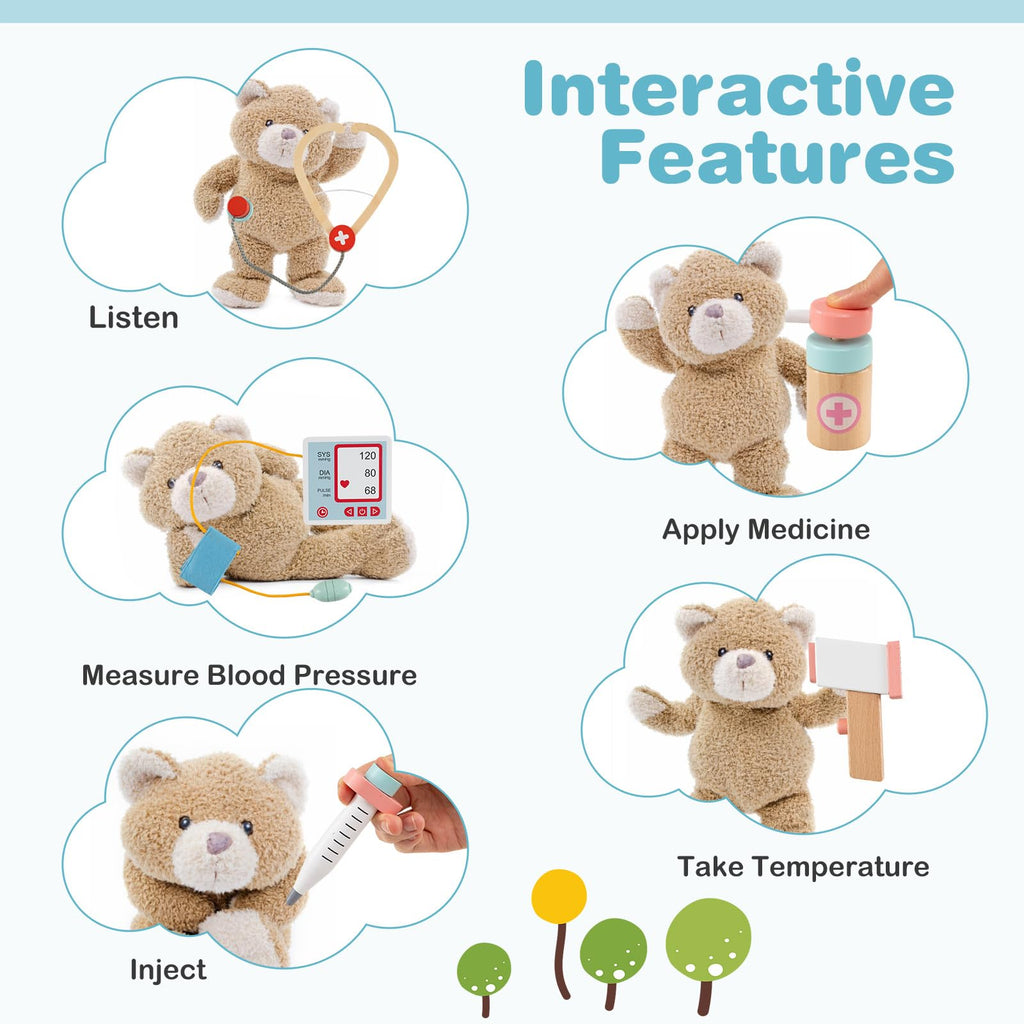 KOTEK Kids Doctor Play Set with 24 PCS Accessories, Wooden Medical Station with Eye Chart, ECG Monitor, X-Ray Film, Pretend Play Hospital Center for Toddlers, Toy Doctor Kit for Girls Boys