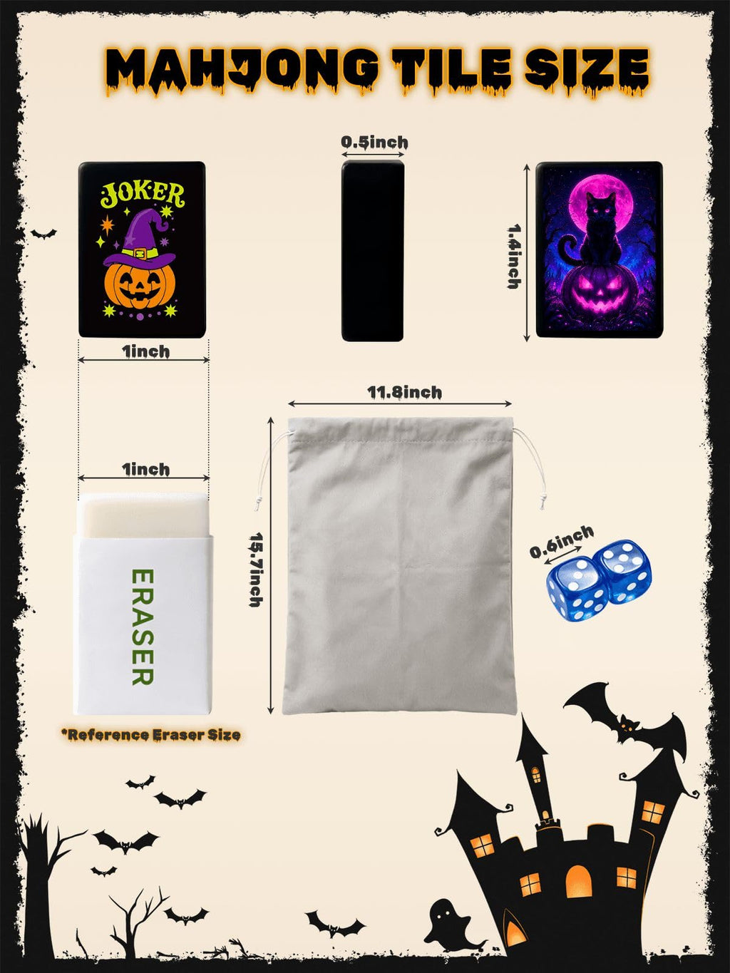 Halloween American Mahjong Tile Set Witch Halloween Cat Aesthetic Cool