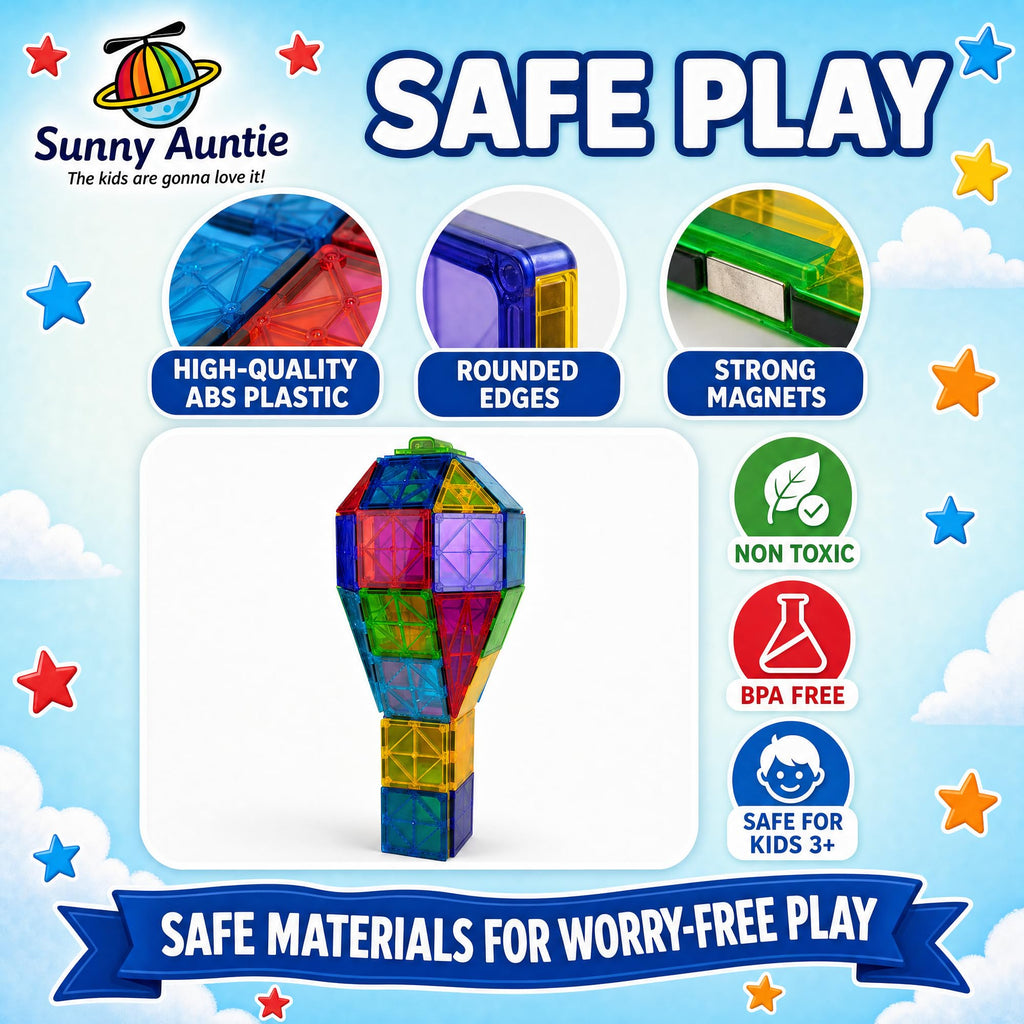 SUNNY AUNTIE Magnetic Tiles for Kids Ages 4-8, STEM Building Toys