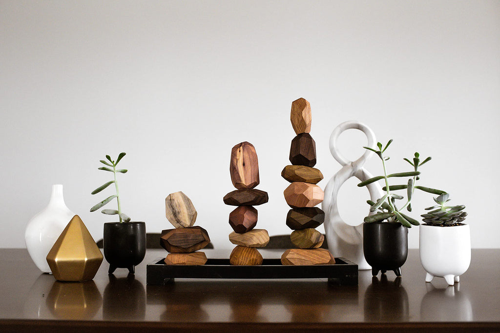 Tumi Ishi 22 Piece Wood Rock Set - Mixed Wood Species - Balancing Blocks - Natural Wood Toy - Organic Jojoba oil and Beeswax Finish - Handmade Wooden Toys - Sensory Toy - USA Made - Personalizable