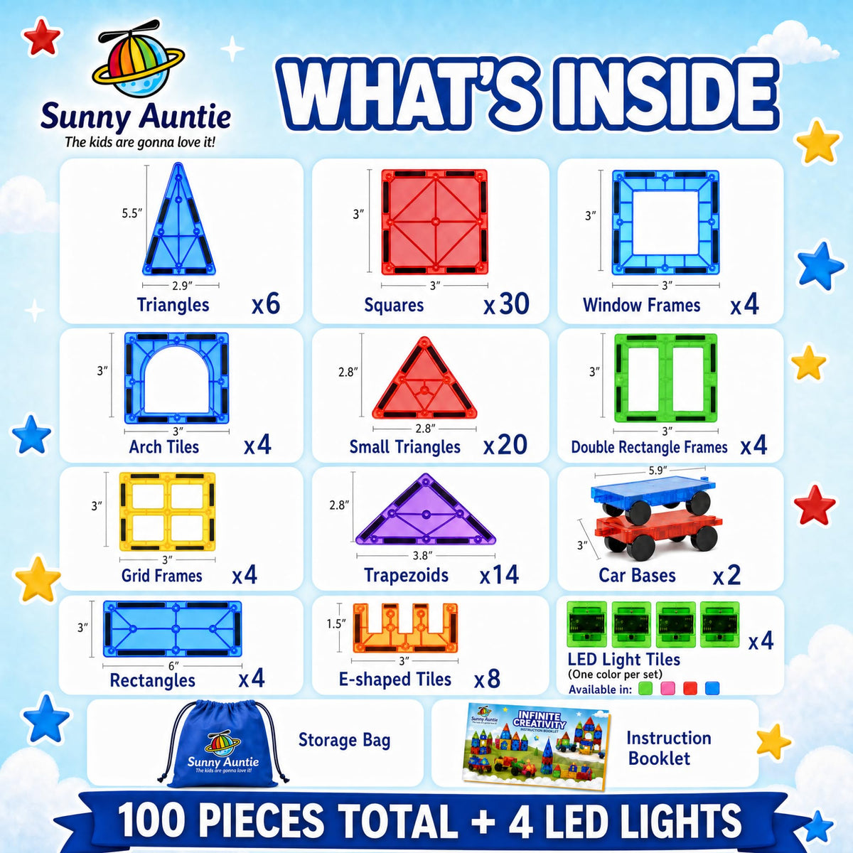 SUNNY AUNTIE Magnetic Tiles for Kids Ages 4-8, STEM Building Toys
