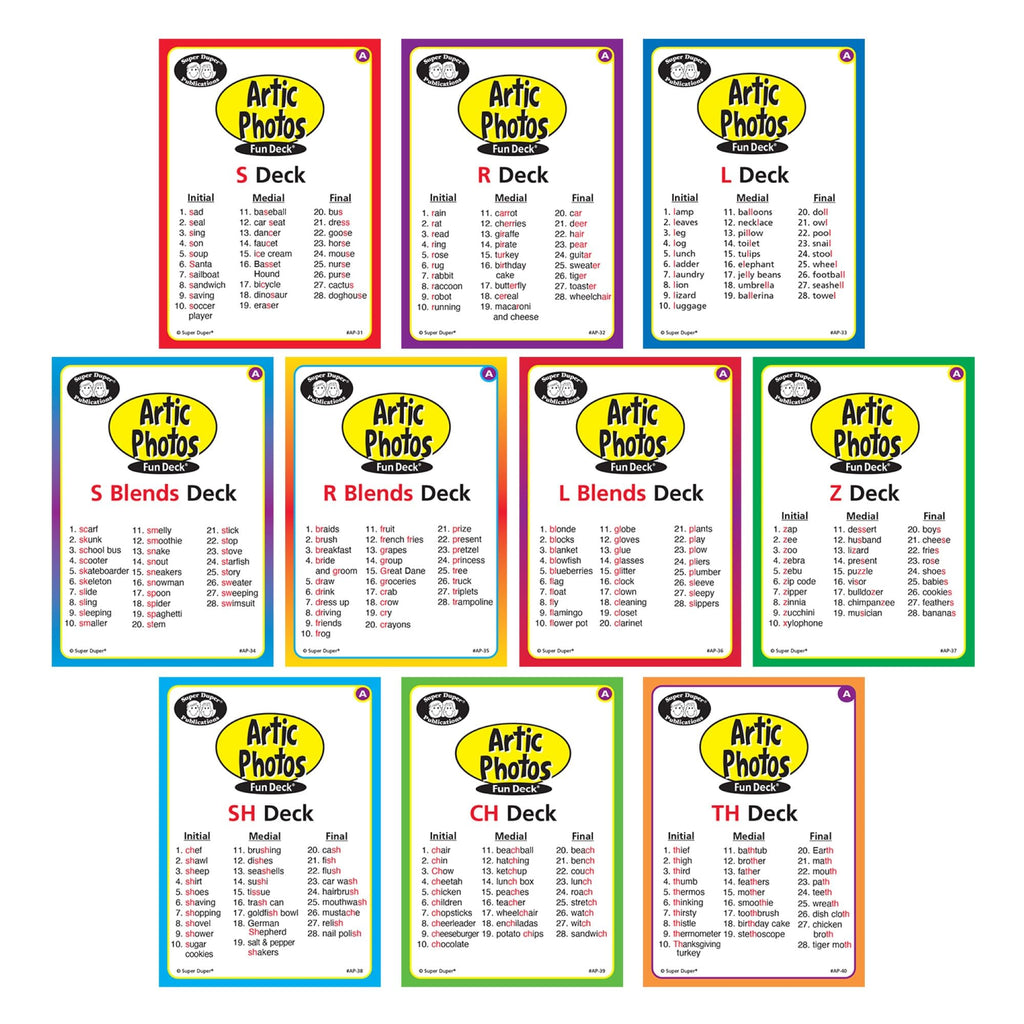 Super Duper Publications | Set of 10 Articulation Photo Flash Cards Fun Decks (Combo Set One) - New Revised Color Photos | Speech Therapy | Educational Learning Resource for Children