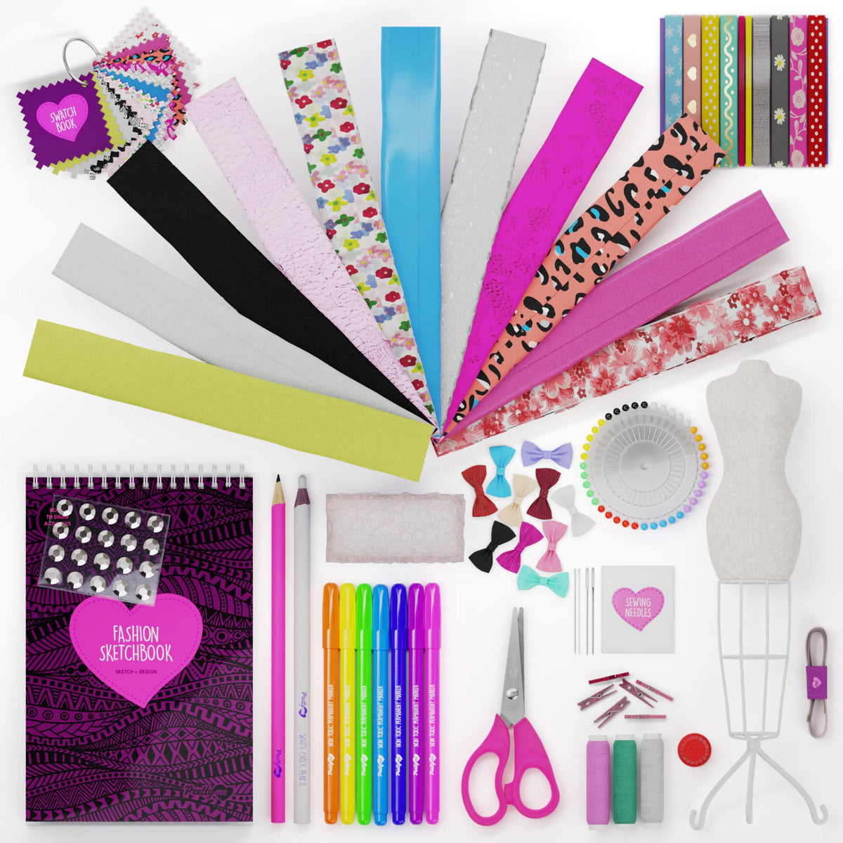Pretty Me Fashion Design Studio - Sewing Kit for Kids - Designer Dress Girls Arts Crafts Kits Ages 8, 9, 10, 11, 12 Age - Sketch, Sew, Style - Kid Art Projects Gift - Girl Craft Activities Gifts
