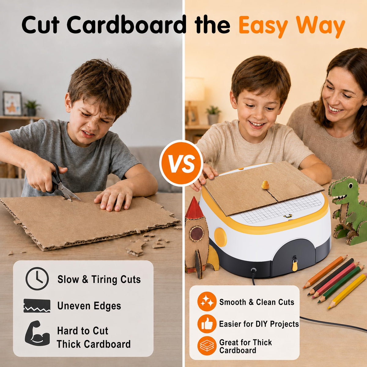 Electric Cardboard Cutter for Kids 4+, Cuts 5mm (0.2in) Thick Cardboard
