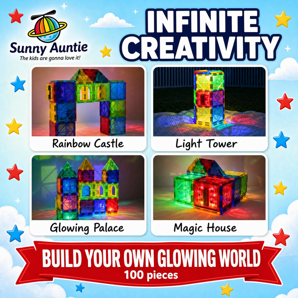 SUNNY AUNTIE Magnetic Tiles for Kids Ages 4-8, STEM Building Toys