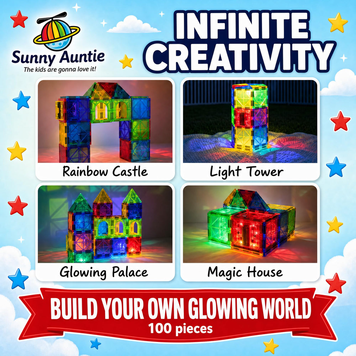 SUNNY AUNTIE Magnetic Tiles for Kids Ages 4-8, STEM Building Toys