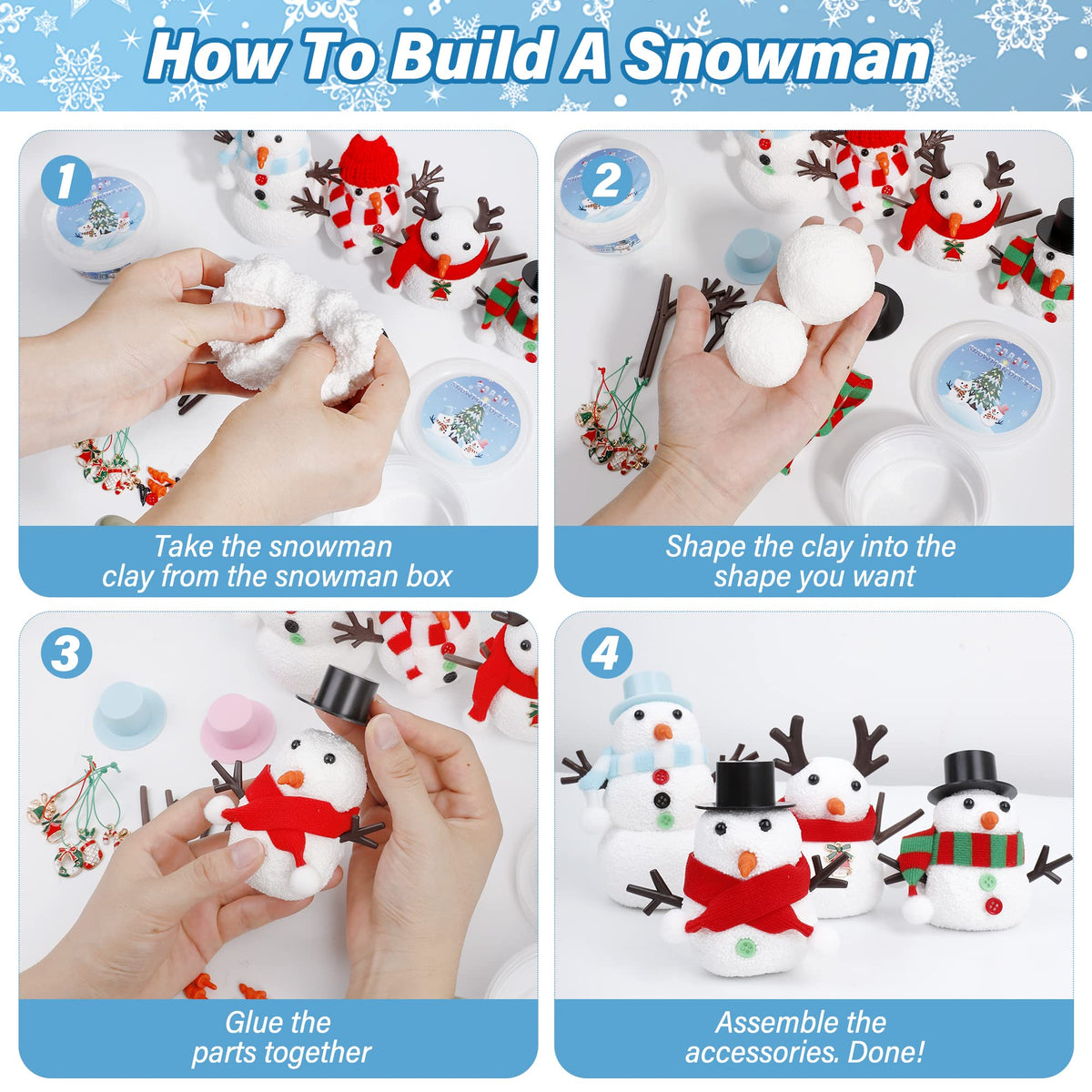 Christmas Craft, DIY Snowman Kit for Kids, Build a Snowman Kit Indoor Set, Creative Kids Air Dry Modeling Clay