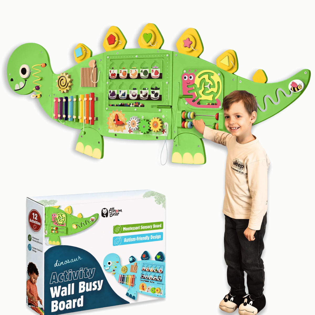 AthomBear Dinosaur Sensory Busy Board Panels