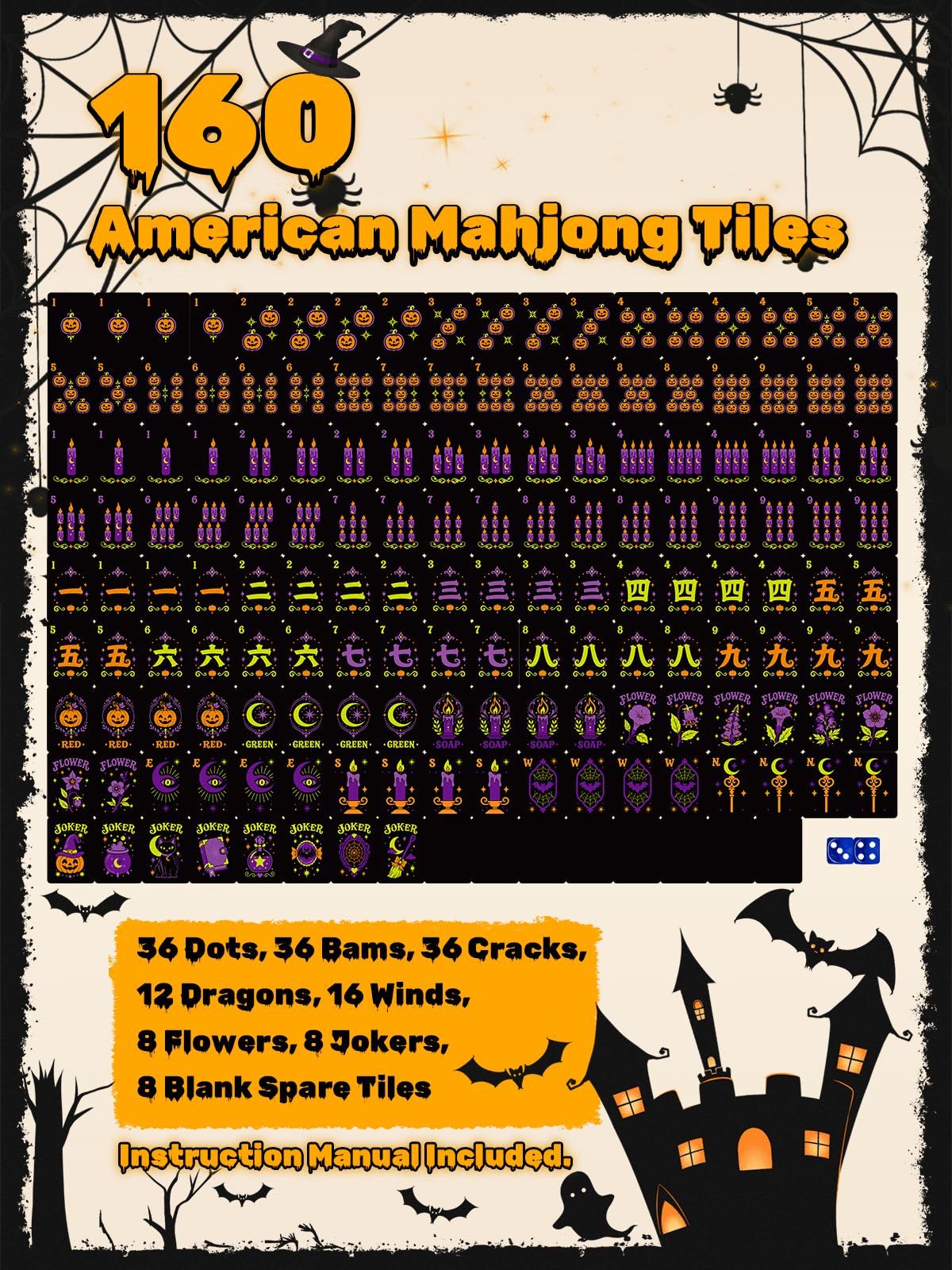 Halloween American Mahjong Tile Set Witch Halloween Cat Aesthetic Cool