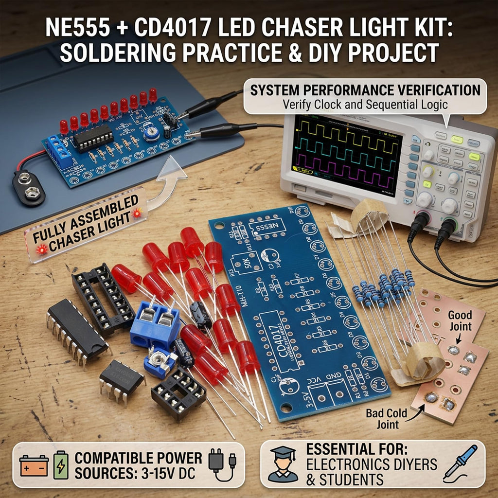Educational LED Soldering Practice Kit – NE555 & CD4017 Flowing Light Project, Electronic Assembly for Students & Learning