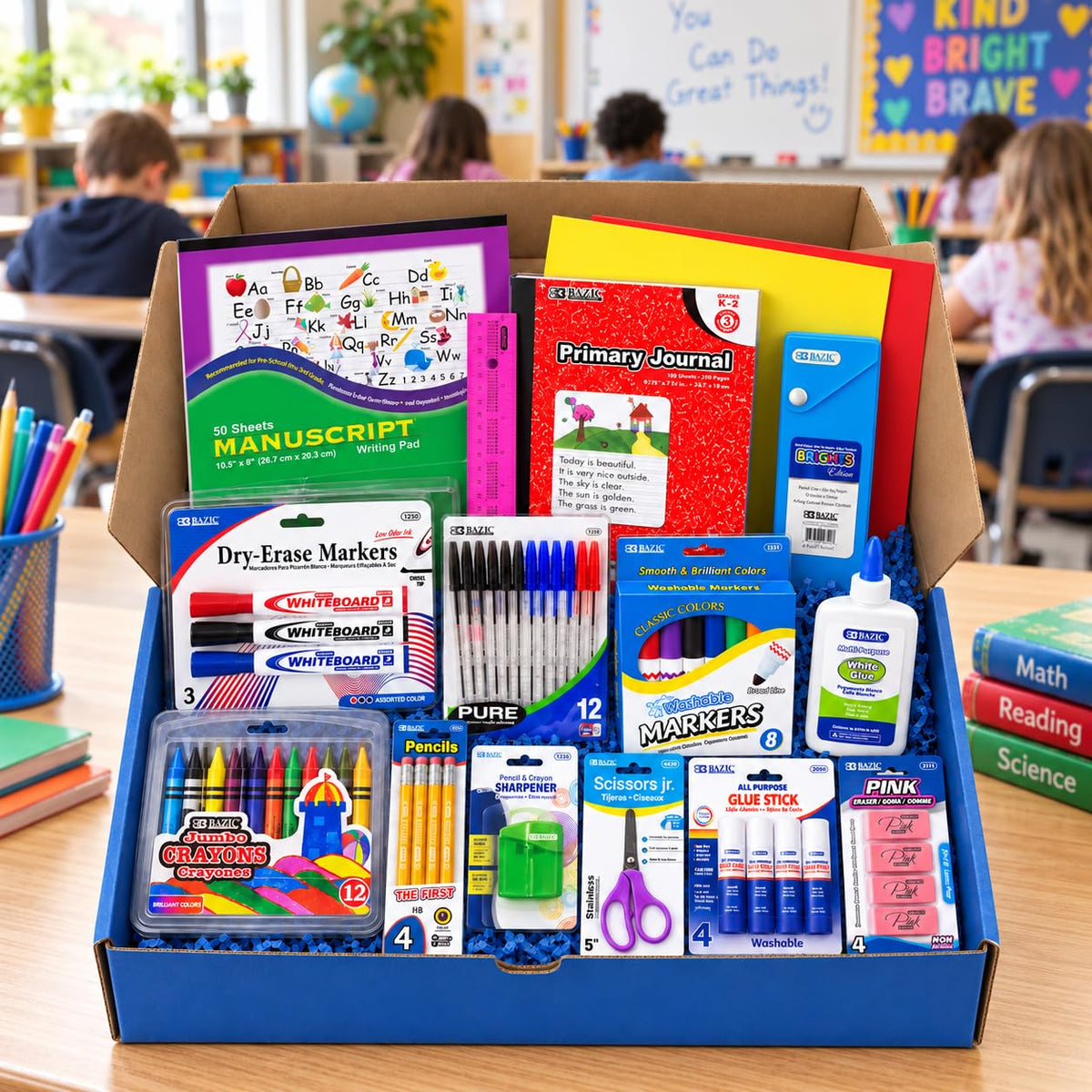 OMURA Learning | Primary Back-to-School Supply Box for All-in-One Student Essentials Set | Composition Book Ruler | Ideal School Supplies Gift