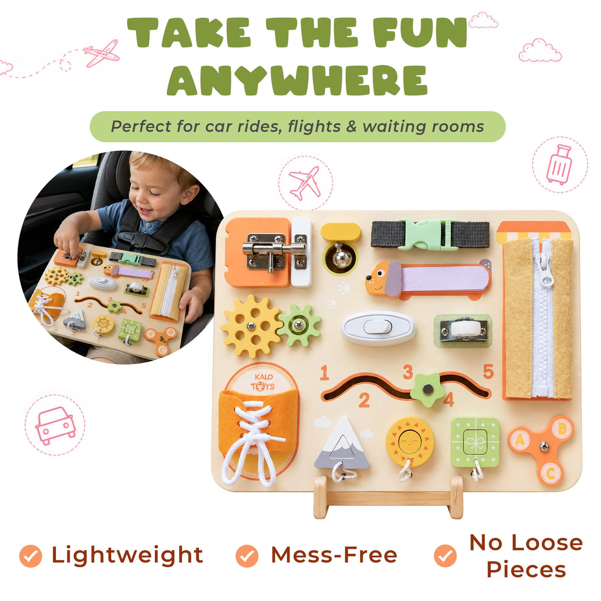 KALOTOYS Large Busy Board Montessori Toys for 1 2 3 Year Old - Sensory Toys for Toddlers 1-3 - Fine Motor Skills & Early Learning - Montessori Gift