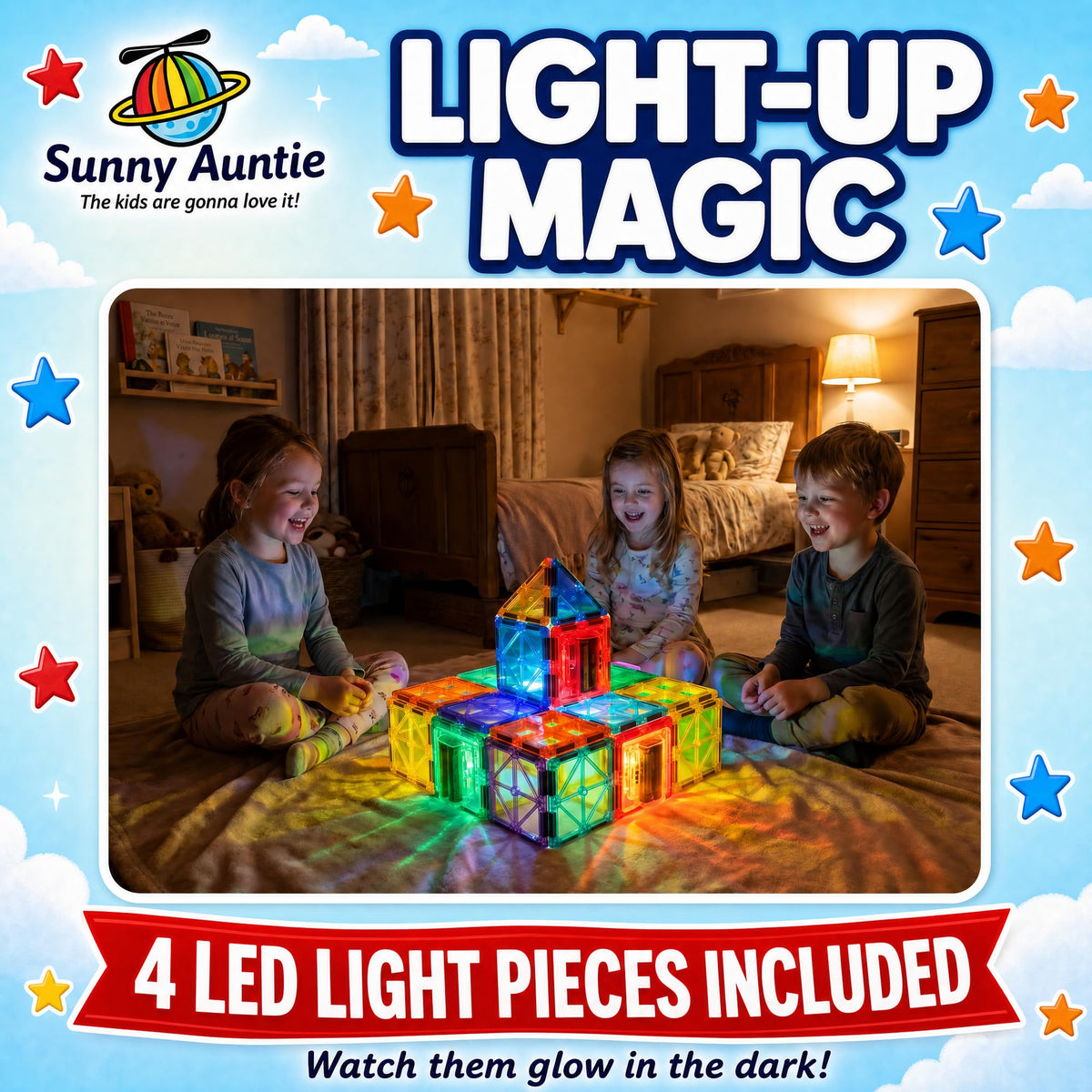 SUNNY AUNTIE Magnetic Tiles for Kids Ages 4-8, STEM Building Toys