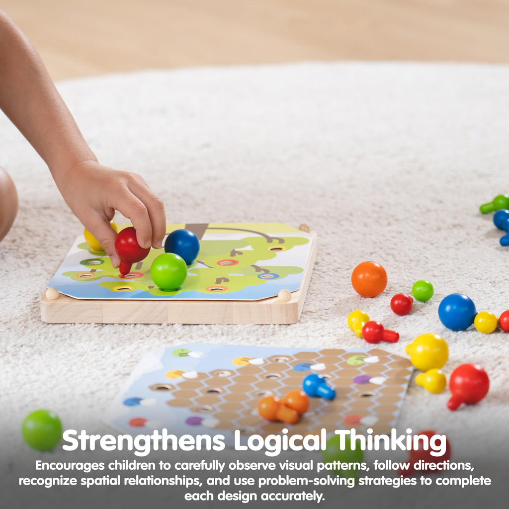 PlanToys® Geometric Peg Boards, Wooden Educational Toy Kids Montessori