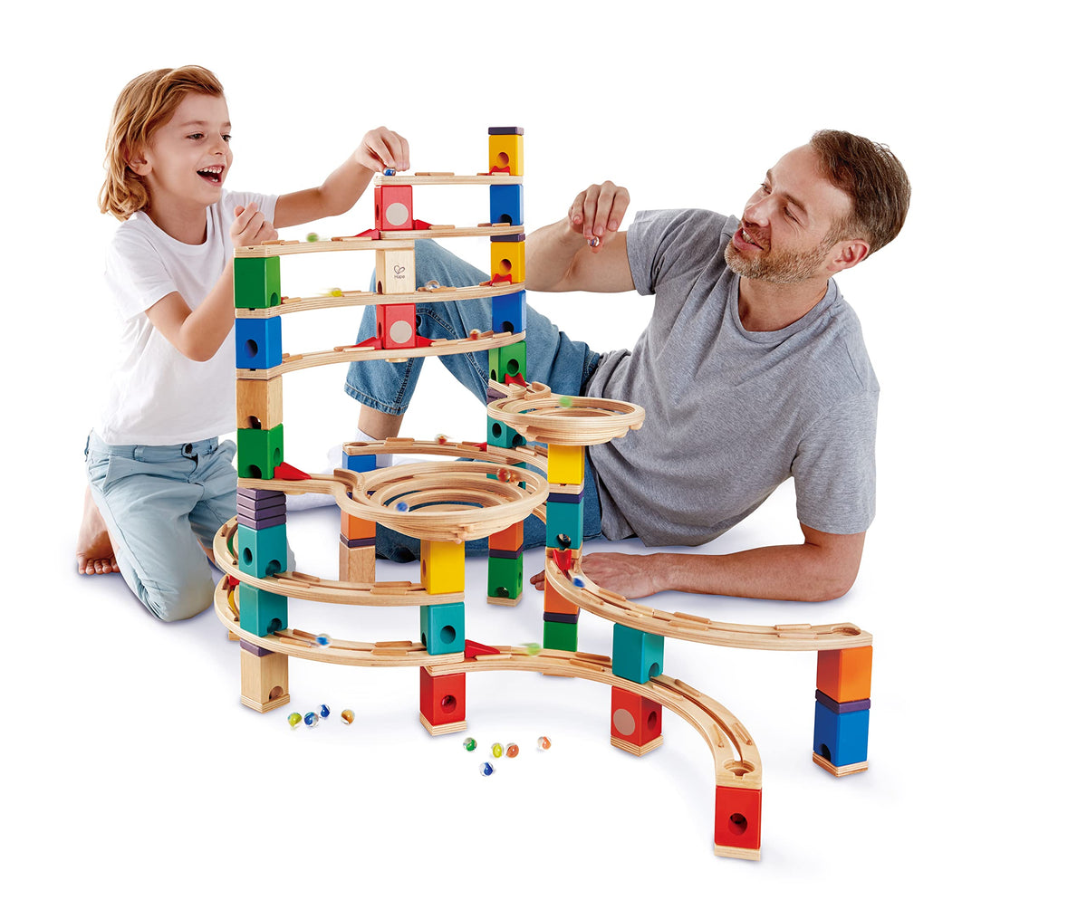 Award Winning Hape Quadrilla Wooden Marble Run Construction - The Cyclone