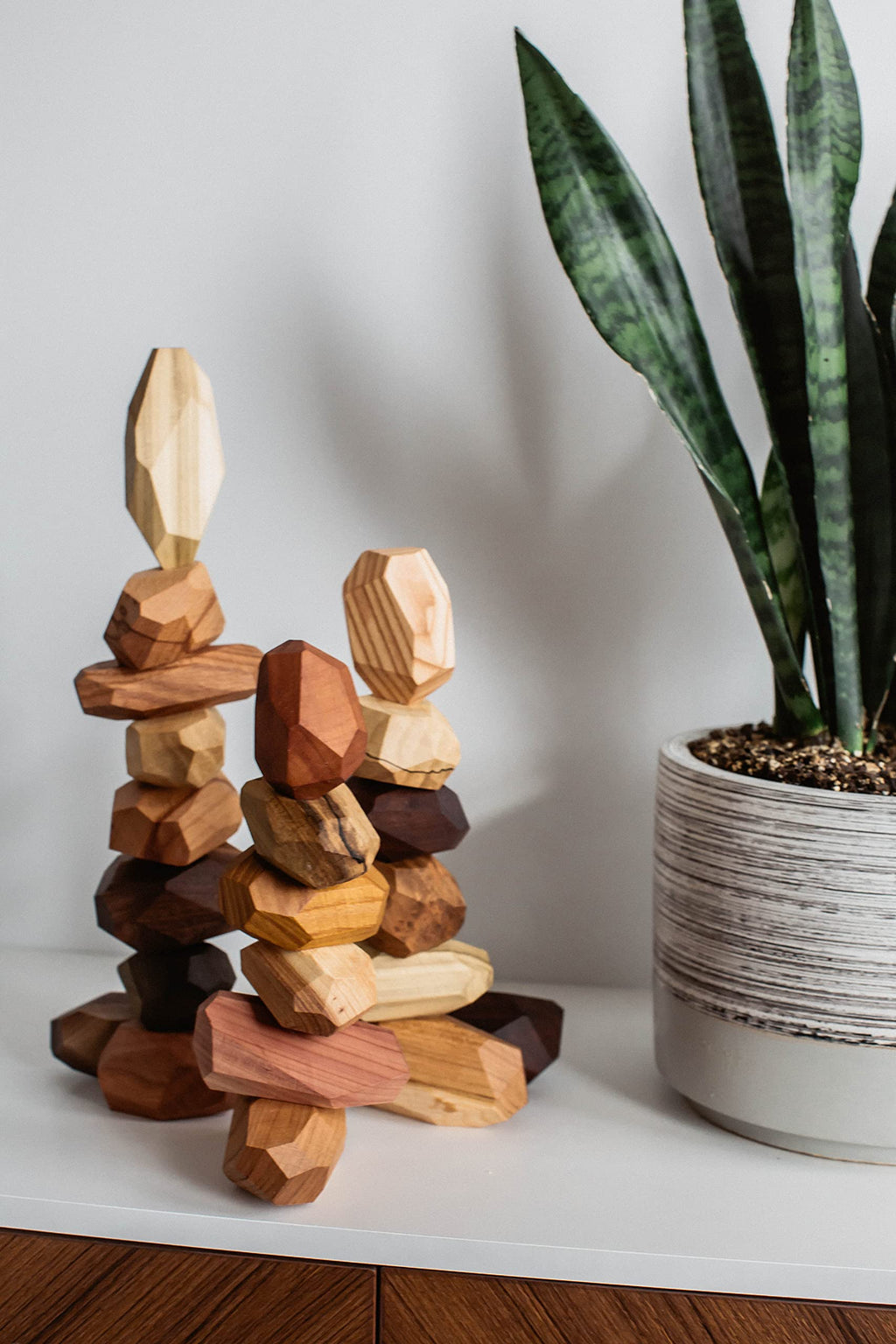 Tumi Ishi 22 Piece Wood Rock Set - Mixed Wood Species - Balancing Blocks - Natural Wood Toy - Organic Jojoba oil and Beeswax Finish - Handmade Wooden Toys - Sensory Toy - USA Made - Personalizable