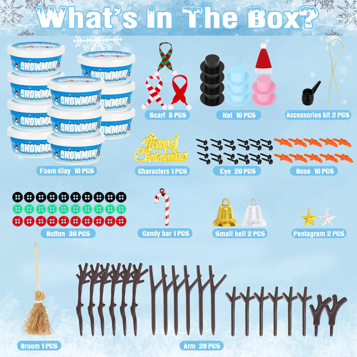 Christmas Craft, DIY Snowman Kit for Kids, Build a Snowman Kit Indoor Set, Creative Kids Air Dry Modeling Clay