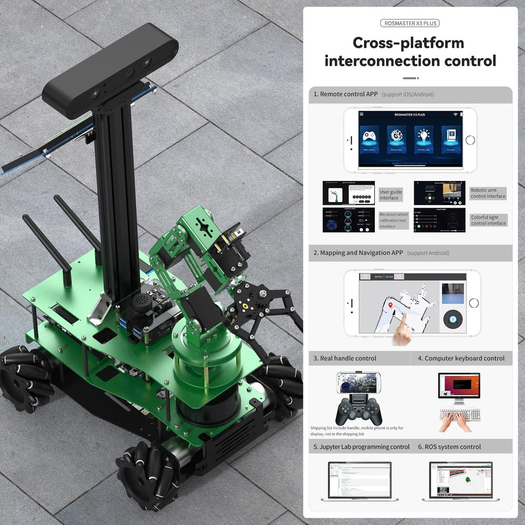 Yahboom Rosmaster X3 Plus Adults ROS Programming Artificial Intelligence to Build Experimental Project Kit with Lidar and Depth Camera Support APP Handle Control