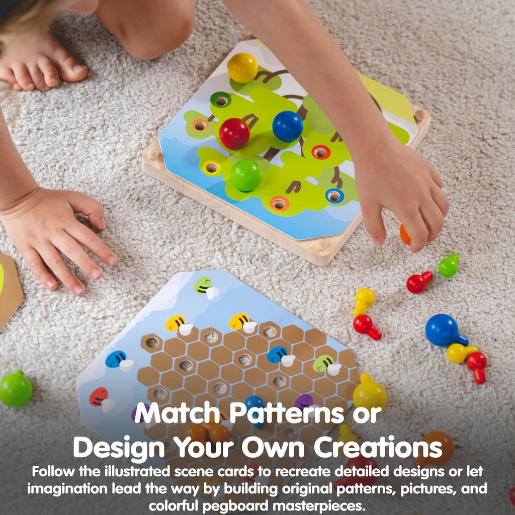 PlanToys® Geometric Peg Boards, Wooden Educational Toy Kids Montessori