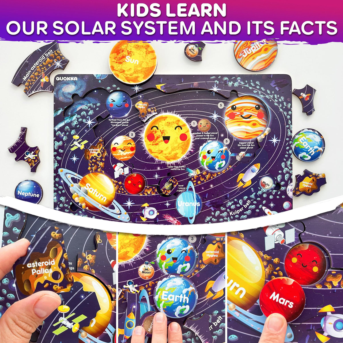 QUOKKA 7-in-1 Puzzle Set for Kids Ages 3–8 – USA, World & Space Floor Puzzles + 4 Wooden Montessori Animal Puzzles – Preschool Educational Toys for Boys & Girls