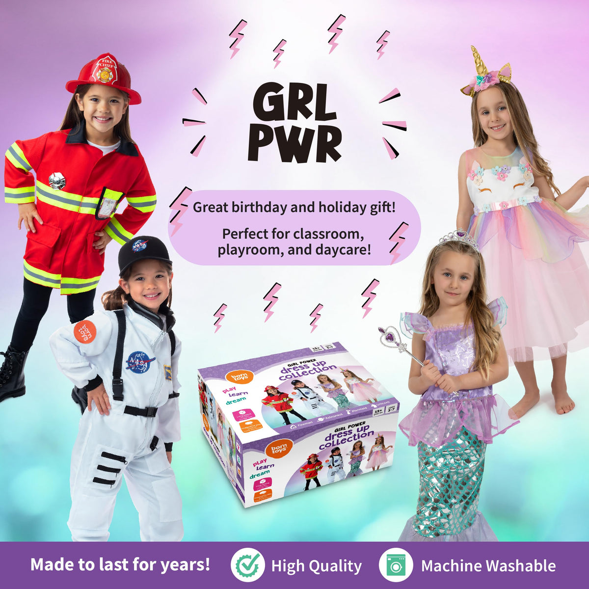 Born Toys Pretend Play Costumes for Kids Ages 3-7, Washable Toddler Dress Up Clothes for Play
