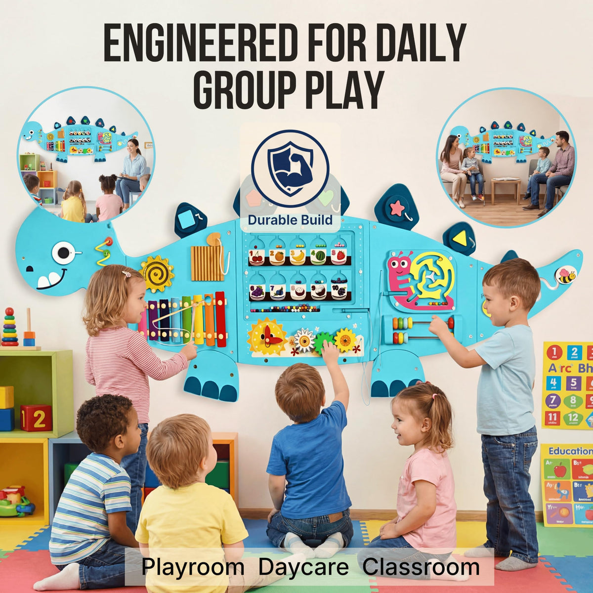 AthomBear Dinosaur Sensory Activity Panels for Kids Busy Board, Board