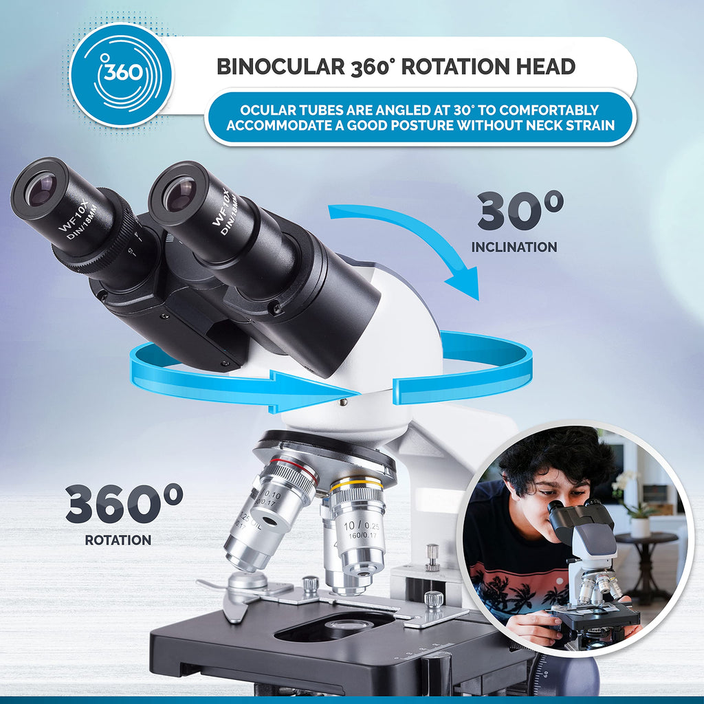 AmScope B120 Series Student & Professional LED Binocular Compound Microscope - 40X-2500X Magnification